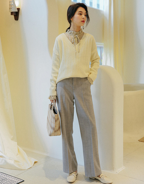 Stiilne naiste pikad püksid sirge kõrge vöökohaga mudel