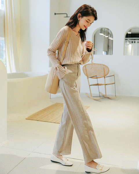 Stiilne naiste pikad püksid sirge kõrge vöökohaga mudel