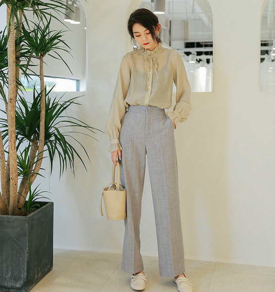 Stiilne naiste pikad püksid sirge kõrge vöökohaga mudel