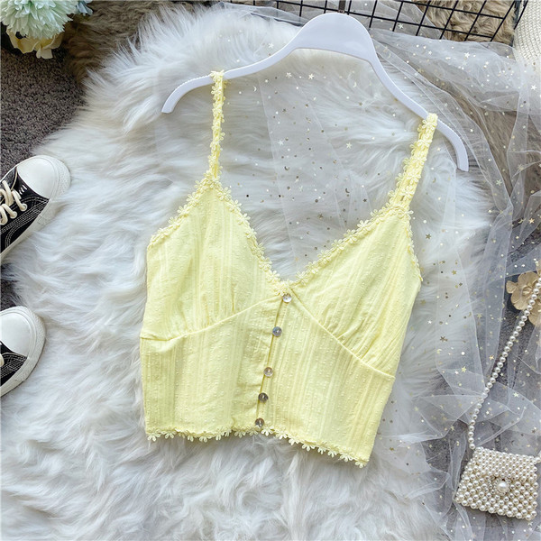 Moodne naiste lühike rinnakorv nööpide ja spitsikaelusega