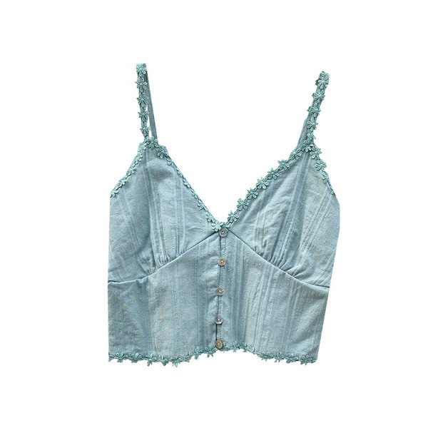 Moodne naiste lühike rinnakorv nööpide ja spitsikaelusega