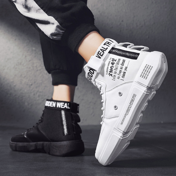 Modern magas tornacipő eko bőrből, feliratokkal