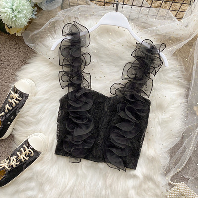 Modern női rövid csipke felső tüll