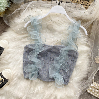 Modern női rövid csipke felső tüll