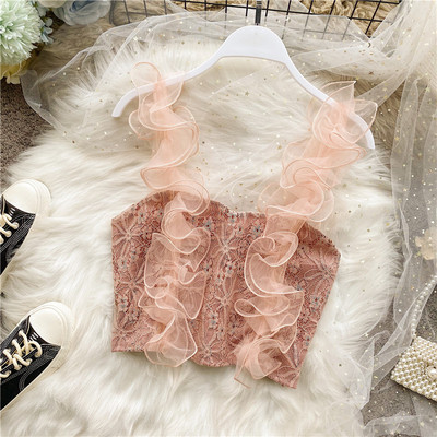 Modern női rövid csipke felső tüll