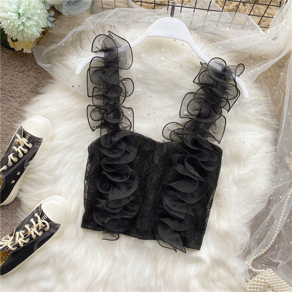 Modern női rövid csipke felső tüll