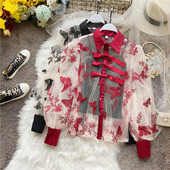 Modern női ing hímzéssel, széles ujjakkal