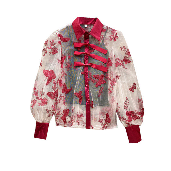 Modern női ing hímzéssel, széles ujjakkal