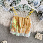 Moodne naiste lühike topp elastsete ja õhukeste rihmadega