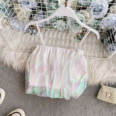 Moodne naiste lühike topp elastsete ja õhukeste rihmadega