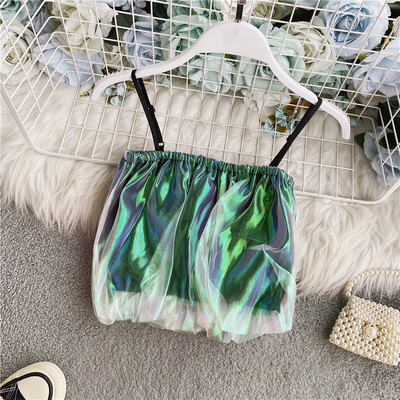 Moodne naiste lühike topp elastsete ja õhukeste rihmadega