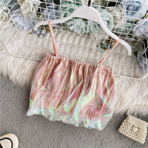 Moodne naiste lühike topp elastsete ja õhukeste rihmadega