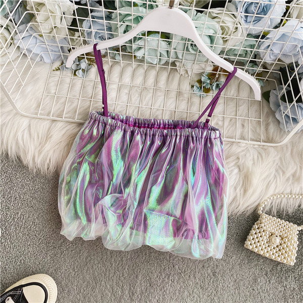 Moodne naiste lühike topp elastsete ja õhukeste rihmadega