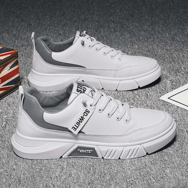 Alkalmi férfi tornacipő fűzővel és lapos talppal, öko bőrből