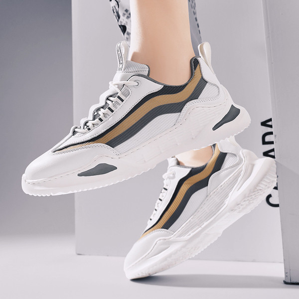 Légáteresztő férfi tornacipő magas talppal és fűzővel