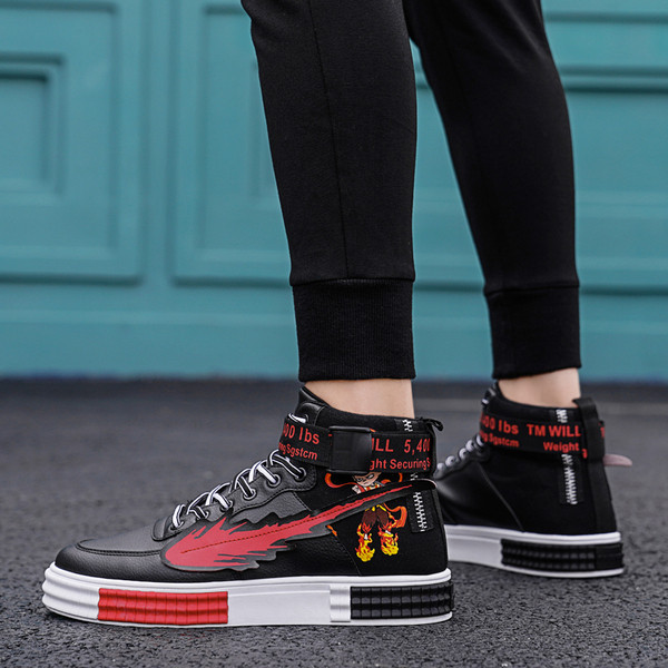 Öko bőrből készült férfi tornacipő magas modell, színes rátéttel