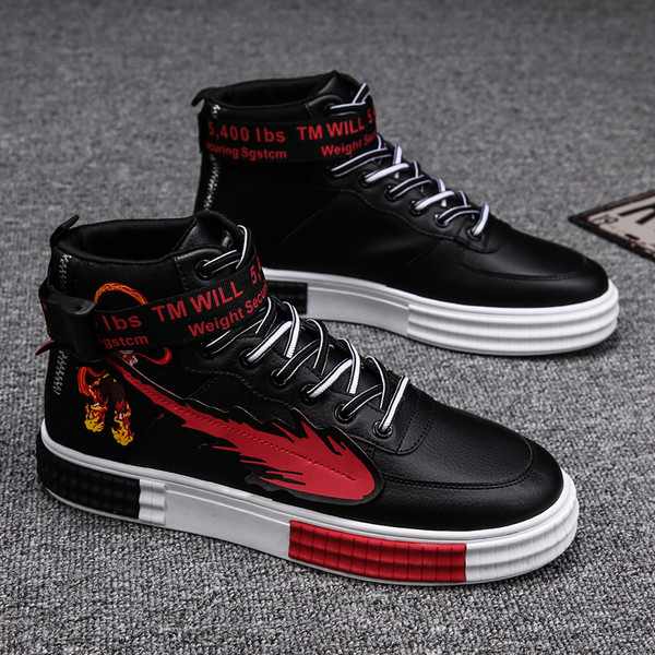 Öko bőrből készült férfi tornacipő magas modell, színes rátéttel