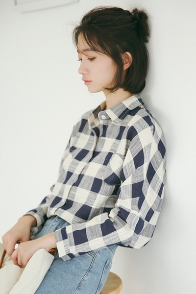 Ženska ležerna karirana košulja s klasičnim ovratnikom