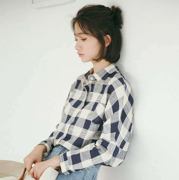 Ženska ležerna karirana košulja s klasičnim ovratnikom