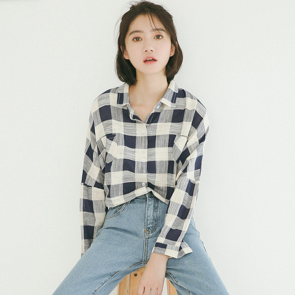 Ženska ležerna karirana košulja s klasičnim ovratnikom