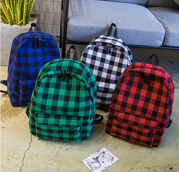 Női mindennapi kockás hátizsák négy modellben fehér, fekete, piros, zöld és kék színben