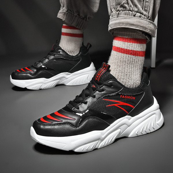 Eko bőrből készült, lezser férfi tornacipő magas talppal