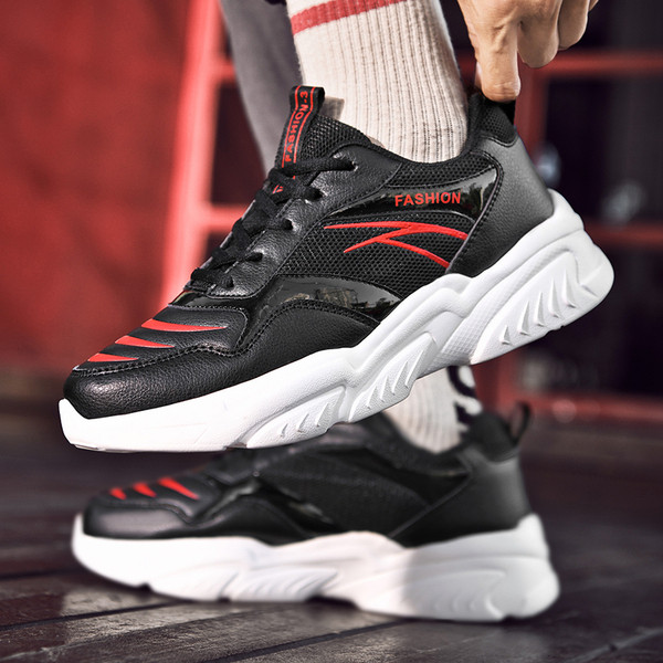 Eko bőrből készült, lezser férfi tornacipő magas talppal