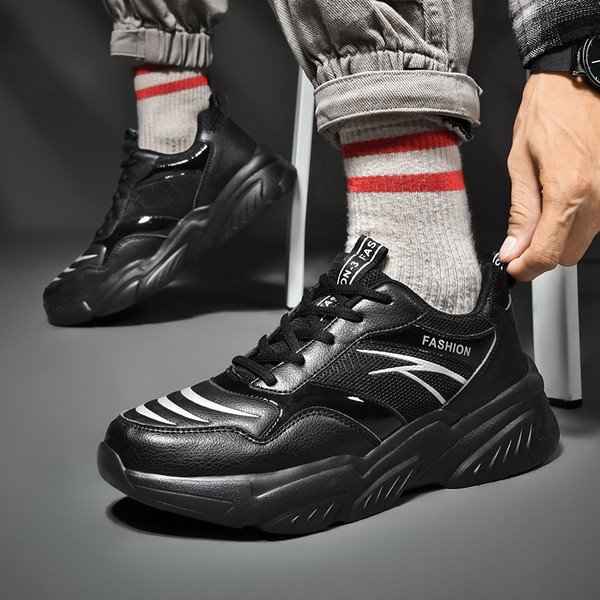 Eko bőrből készült, lezser férfi tornacipő magas talppal