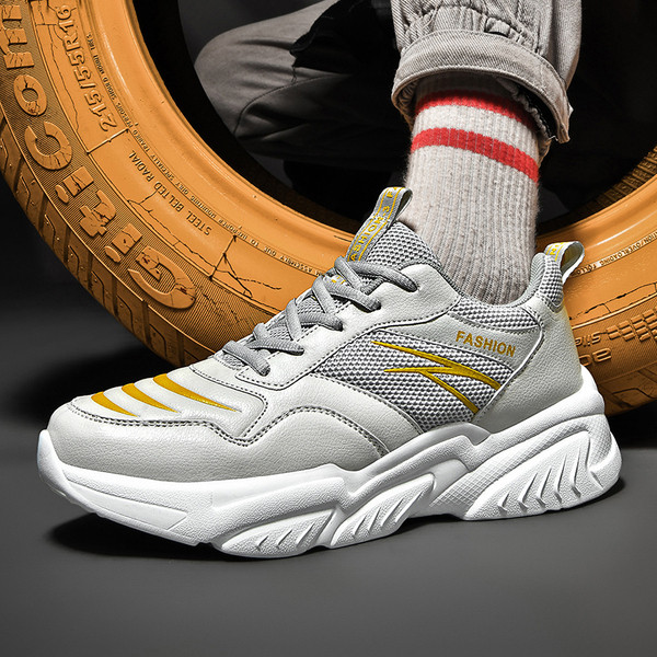 Eko bőrből készült, lezser férfi tornacipő magas talppal