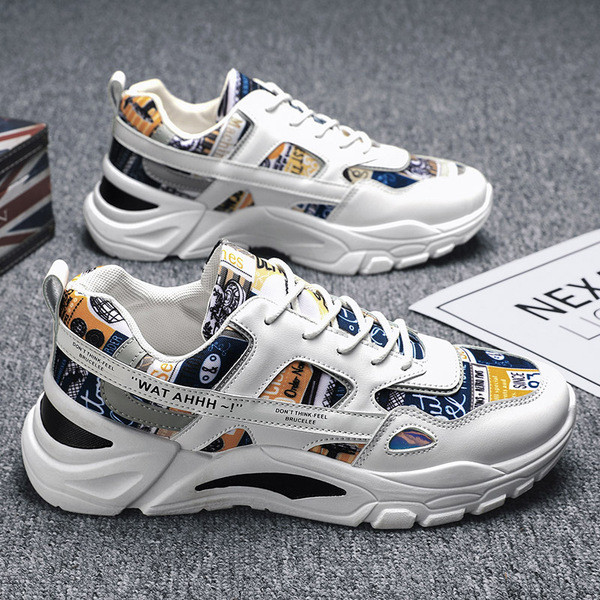 Férfi tornacipő fűzővel és színes nyomattal, két színben