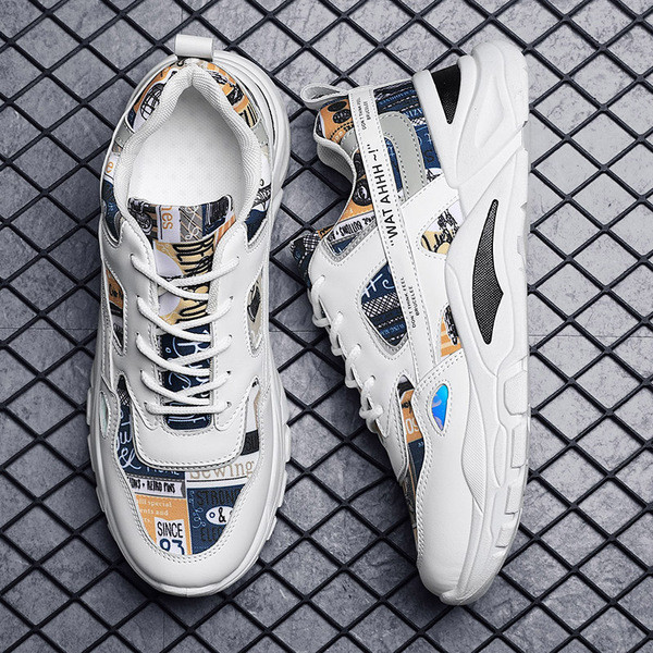 Férfi tornacipő fűzővel és színes nyomattal, két színben