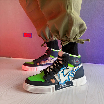 Eco bőrből készült magas cipők színes rátéttel