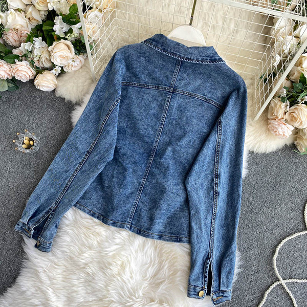 Ženski traper komplet široke jakne i suknje visokog struka