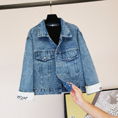 Naiste vabaaja teksajakk klassikalise krae ja taskutega