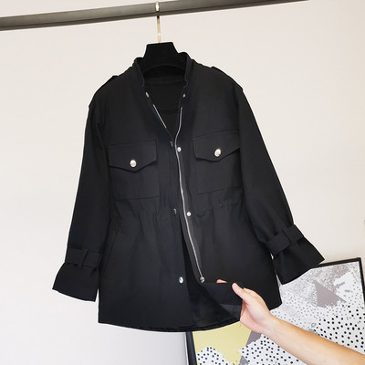 Női alkalmi kabát zsebekkel és hosszú ujjakkal