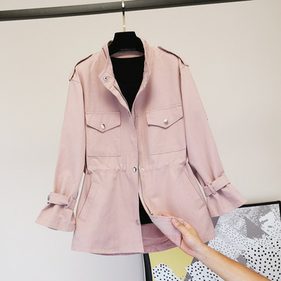 Női alkalmi kabát zsebekkel és hosszú ujjakkal