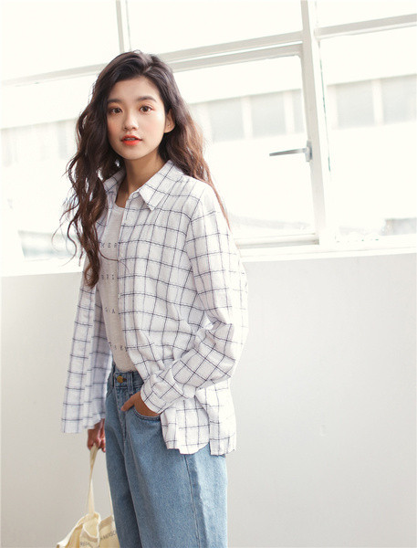 Női alkalmi kockás ing széles modell