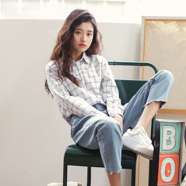 Női alkalmi kockás ing széles modell