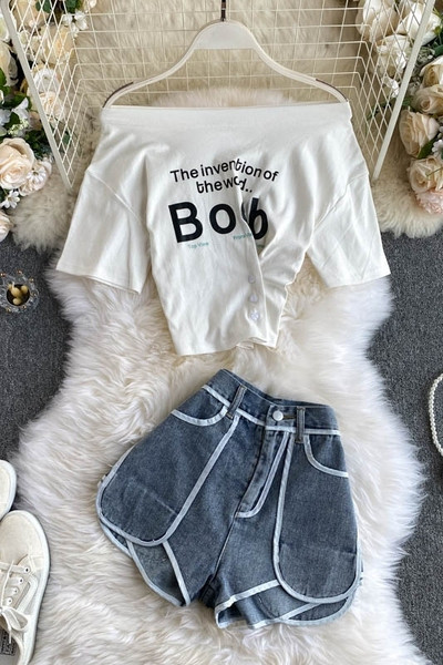 Modern női blúz szett rövid ujjal és nadrággal