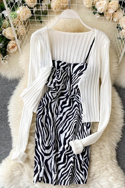 Naiste loomamustri ja vestiga kleidikomplekt