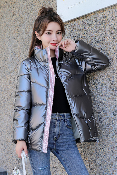 Női alkalmi téli széles kabát magas gallérral és cipzárral