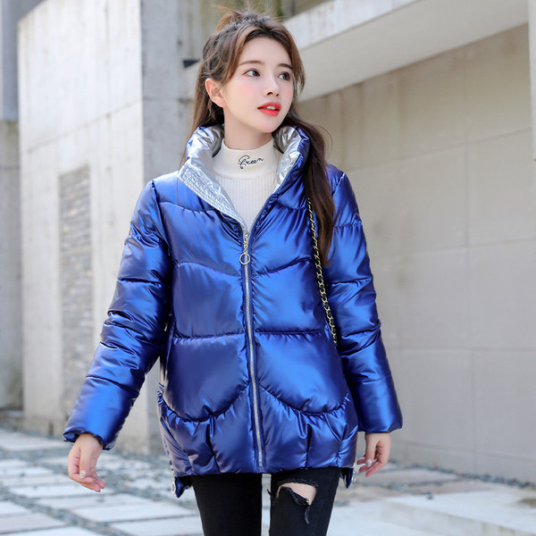 Női alkalmi téli széles kabát magas gallérral és cipzárral