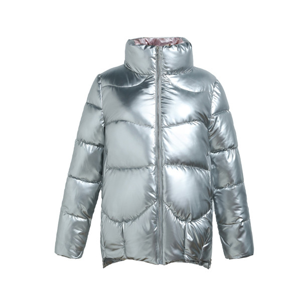 Női alkalmi téli széles kabát magas gallérral és cipzárral