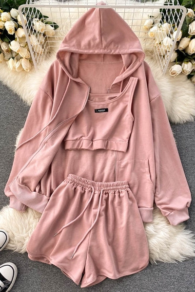 Női rövidnadrág, felső és pulóver szett