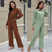 Casual γυναικεία ολόσωμη φόρμα με μακριά μανίκια με κλασικό κολάρο