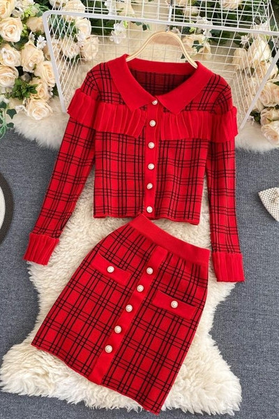 Ρετρό στυλ  γυναικείο σετ - φούστα και ζακέτα