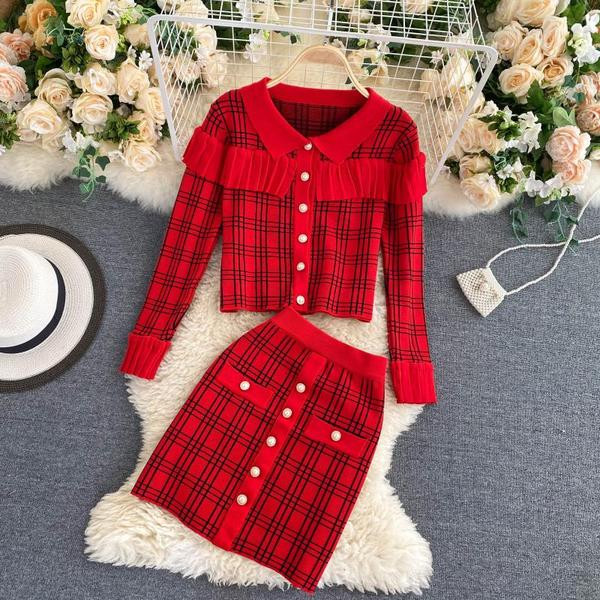 Ρετρό στυλ  γυναικείο σετ - φούστα και ζακέτα