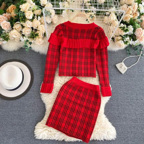 Ρετρό στυλ  γυναικείο σετ - φούστα και ζακέτα