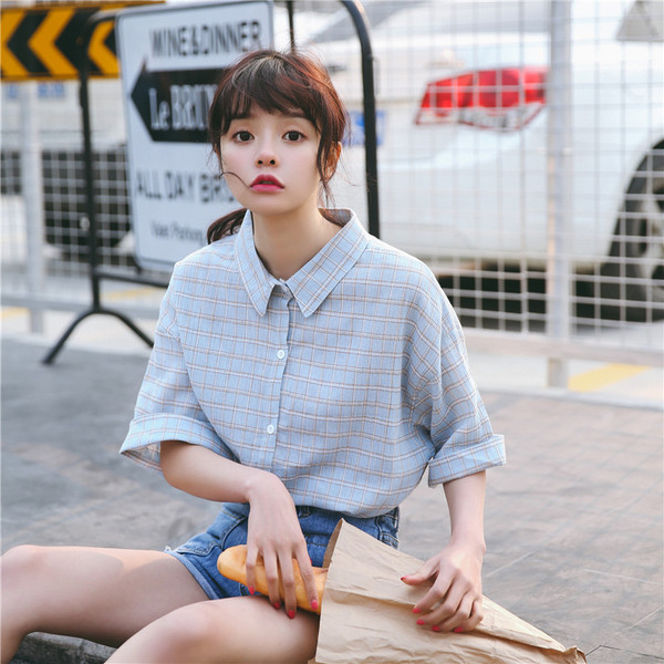 Ženska ležerna karirana košulja s klasičnim ovratnikom i širokim rukavima