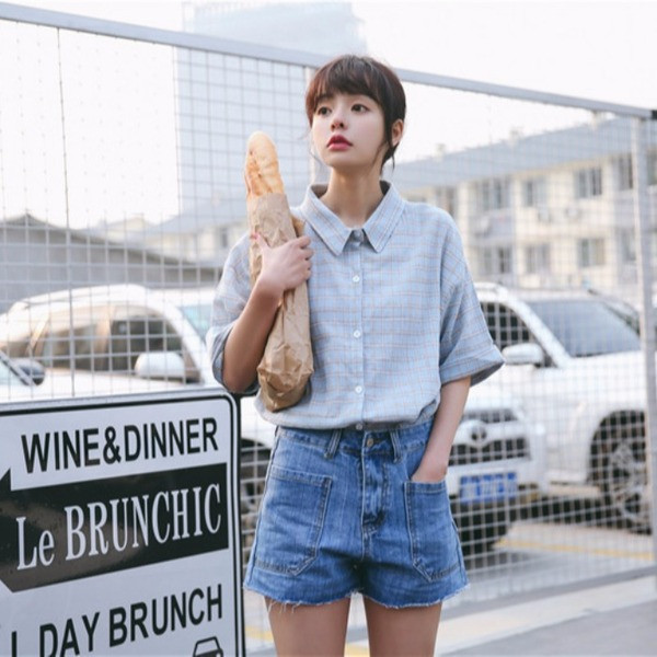 Ženska ležerna karirana košulja s klasičnim ovratnikom i širokim rukavima